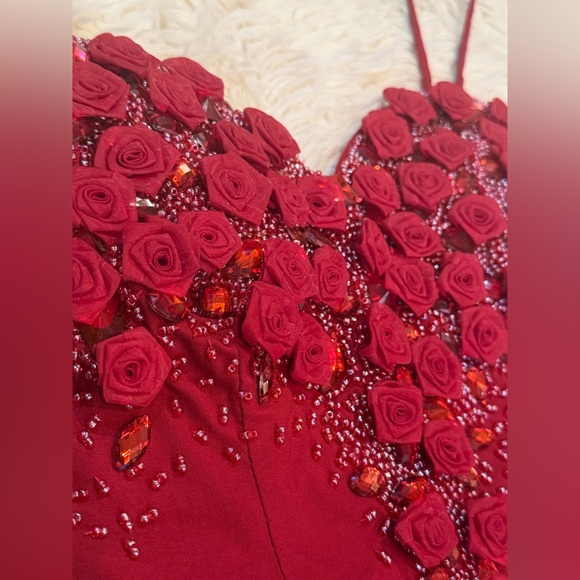 NWOT Tempest Storm by Tatyana Red Beaded Rosette Wiggle Dress - Size Small - Picture 4 of 8